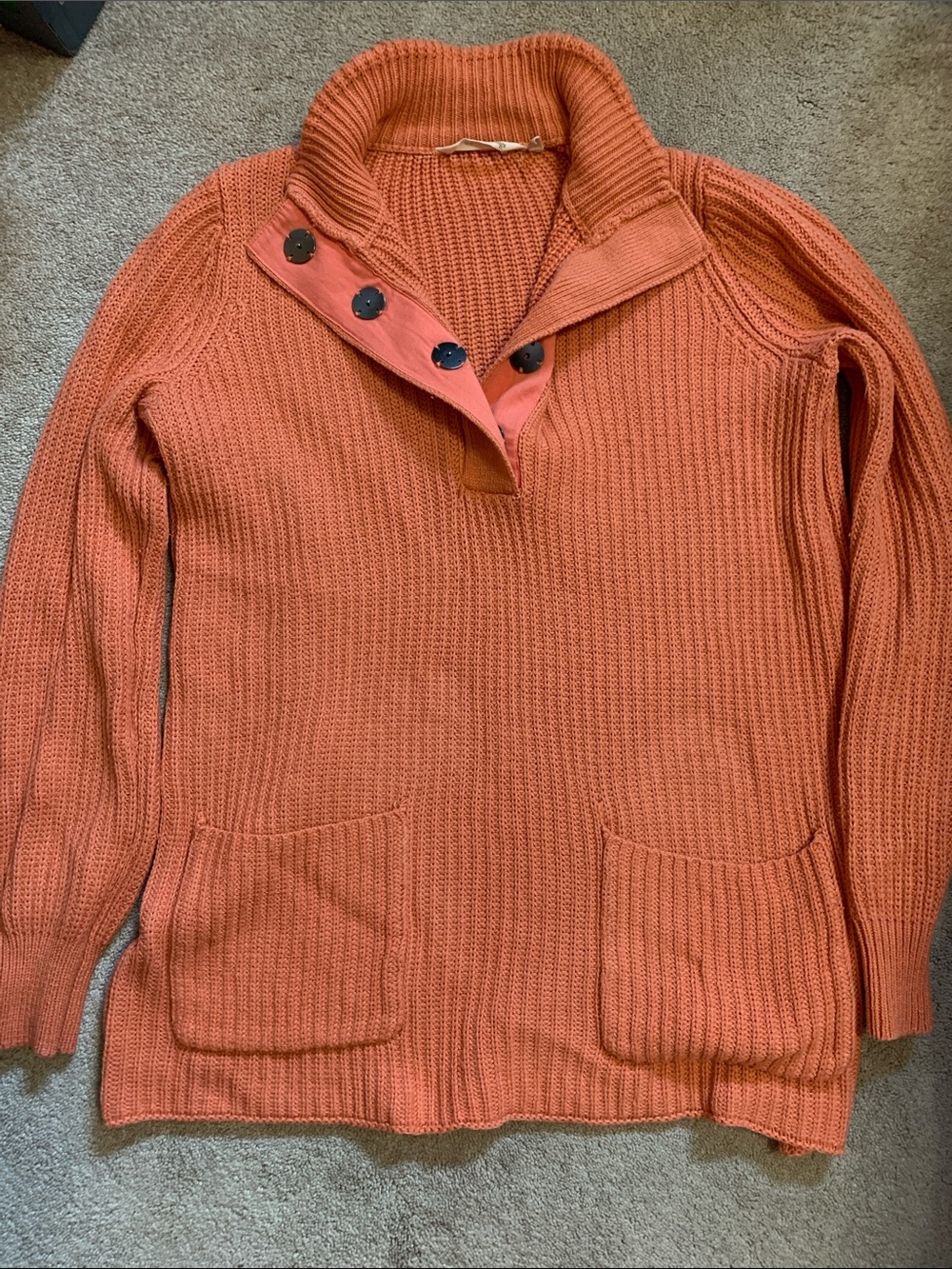Soft Surroundings Coral Ribbed Quarter-Snap Turtleneck Sweater